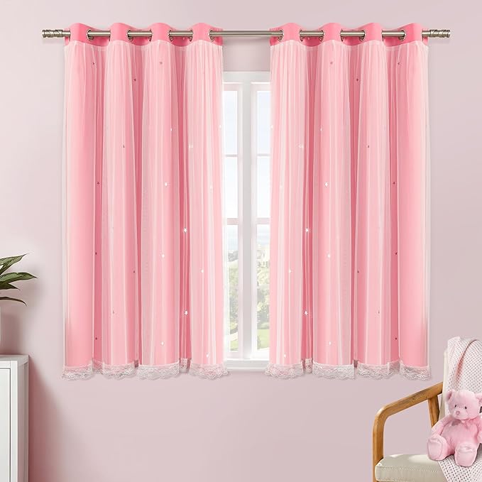 XiDi Pink Curtains for Bedroom Decor, Baby Pink Kids Blackout Curtains for Girls Room, Princess Unicorn Wall Decor Set of 1 Panel, Pink42/54/1