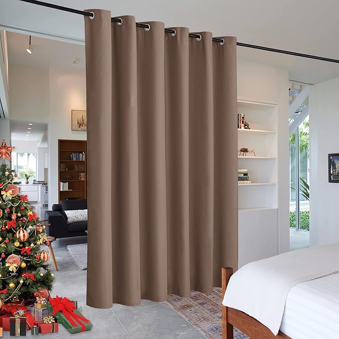 RYB HOME Extra Wide Curtains Room Divider, Privacy Partition Blackout Thermal Efficiency Curtain Backdrop for Dorm Apartment Studio Storage, W 10ft x L 9ft, Cappuccino, 1 Panel