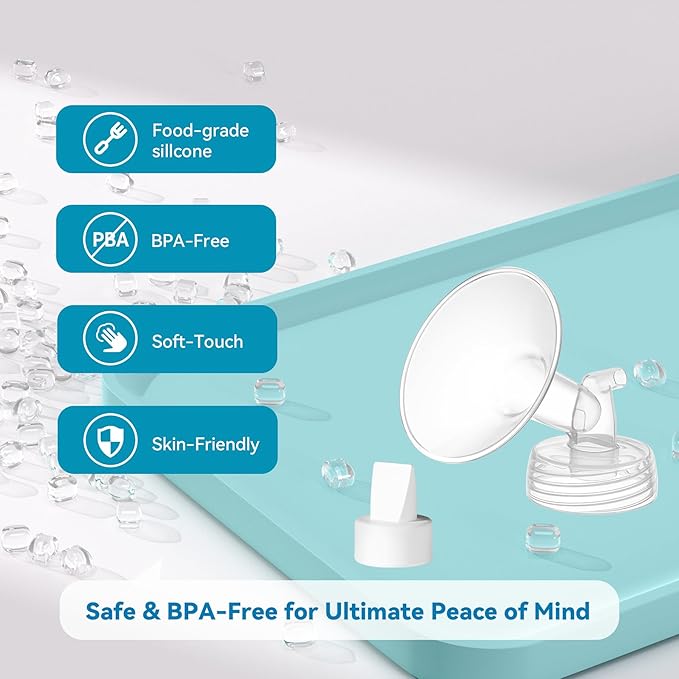 6PCS 18mm Breast Pump Flanges, Duckbill Valves Compatible with Spectra S1/S2/9Plus/Synergy Gold, Motif Luna, Wide-Mouth Bottle Fit, Breast Pump Accessories