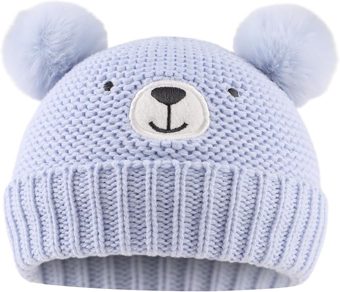 JANGANNSA Cute Bear Baby Beanie Pompom Baby Boys Hat Infant Toddler Winter Knitted Beanies for Girls