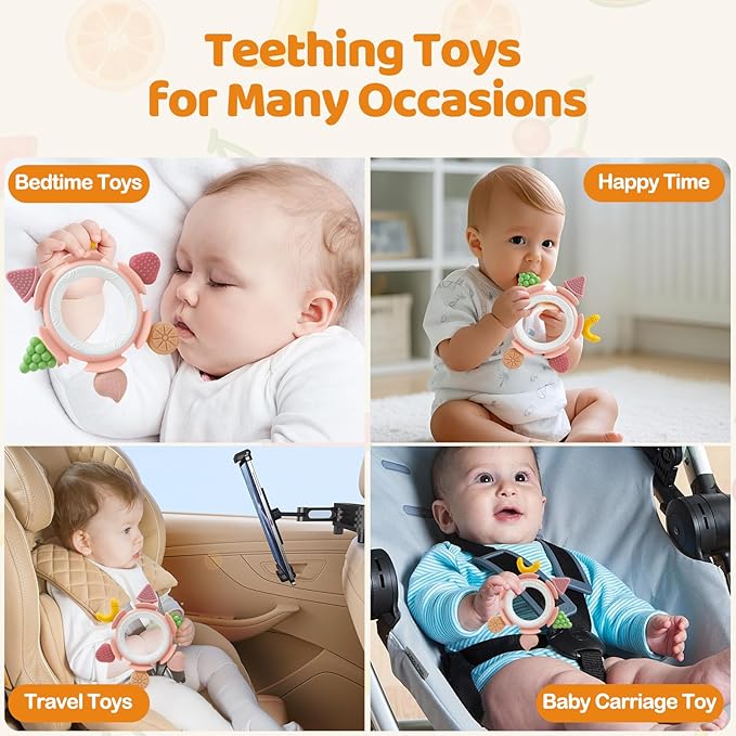 Baby Teething Ring Toy for 3–12 Months, Silicone Infant Teether for Sore Gum Relief, Soothing Sensory Chew Toy, Ideal Newborn Gift for Boys Girls Baby Shower, Birthday or Christmas, Pink