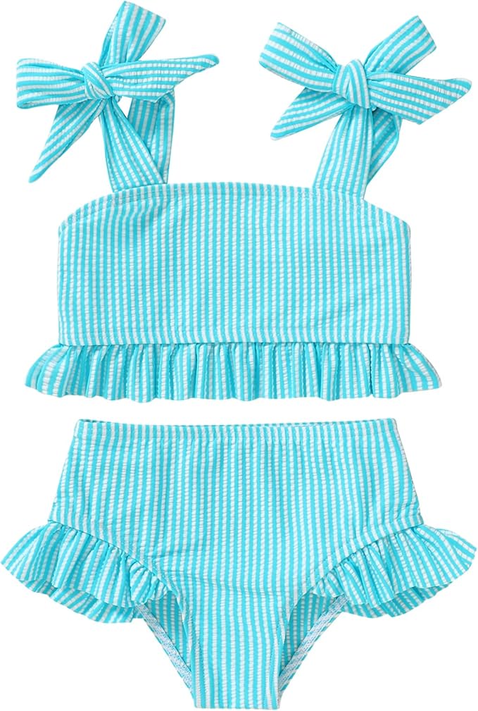 YOUNGER TREE Toddler Girls Two Pieces Swimsuit Color Block Stripe Swimwear Summer Beach Bathing Suit 18M-5T