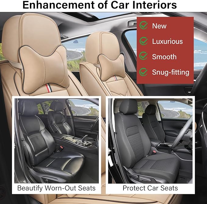 Leather Car Seat Covers Fit for LR Range Rover Sport 2023-2025, 5 Seater Waterproof and Wear-Resistant Seat Cover Interior Accessories(Full Set with Pillow,Beige)