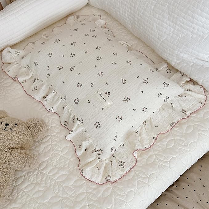 AOJIM Cotton Muslin Kids Toddler Pillowcase with Floral Print Patterns for Room Decor Super Soft Nursery Bedding Pillow Cover for Girls Boys Durable Baby Travel Pillowcase, Machine Washable,14x20''