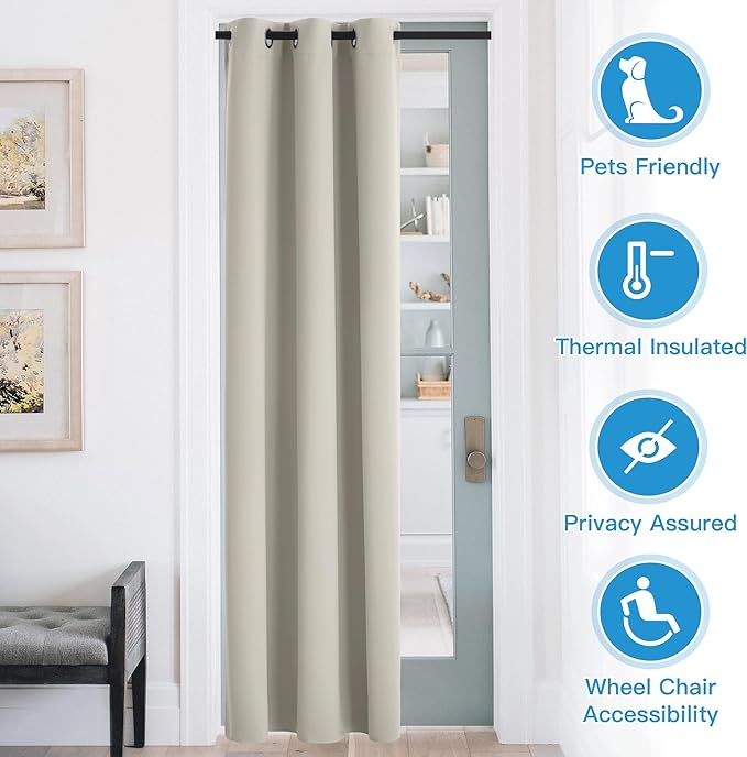 RYB HOME Temporary Doorway Curtains Blackout Privacy Room Divider Curtains Portable Drapes for Closet Wall Panel for Bedroom Living Room Dining Basement Window, W 60 x L 84 inches, Natural