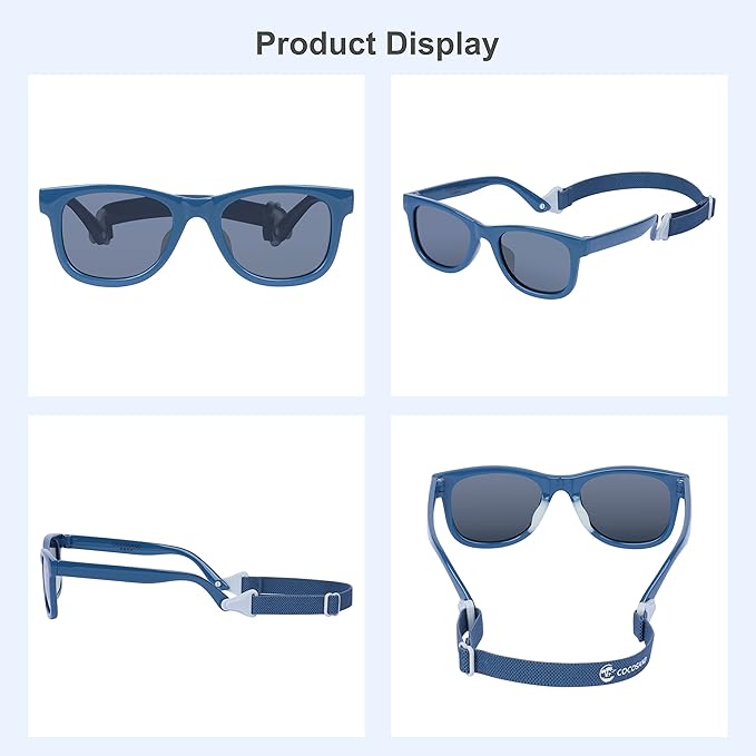 COCOSAND Flexible Baby Sunglasses with Strap Polarized UV Protection for Toddler Infant Newborn Boy Girl Age 0-24 Months