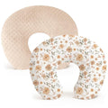 Konssy 2 Pack Nursing Pillow Covers, Soft and Comfortable Nursing Cover for Breastfeeding Pillows, Pillow Slipcover for Baby Girls Boys Newborn(Khaki, Flourish)