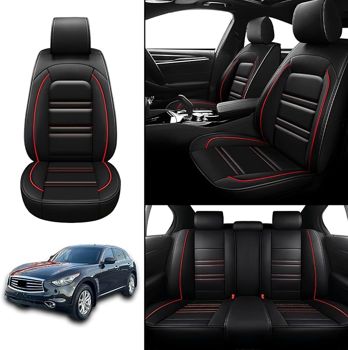 Seat Covers for Infiniti fx35 2003-2012 | 5-Seats Leather Seat Covers, Easy to Install Automotive Seat Covers Full Set (Full Set, Black&Red Line)