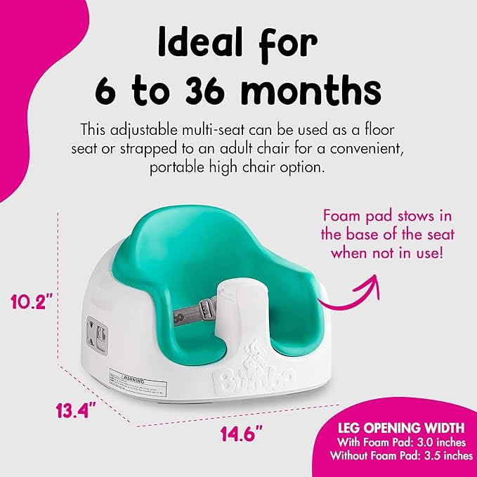 Bumbo 3-in-1 Multi-Seat for 6 to 36 Months, Travel Baby Feeding & Play Floor Seat, All-in-One Portable Booster with Tray & Toddler High Chair, Aqua