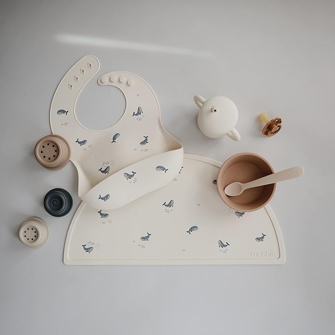 mushie Silicone Placemat for Kids | BPA-Free Non-Slip Design (Whales)