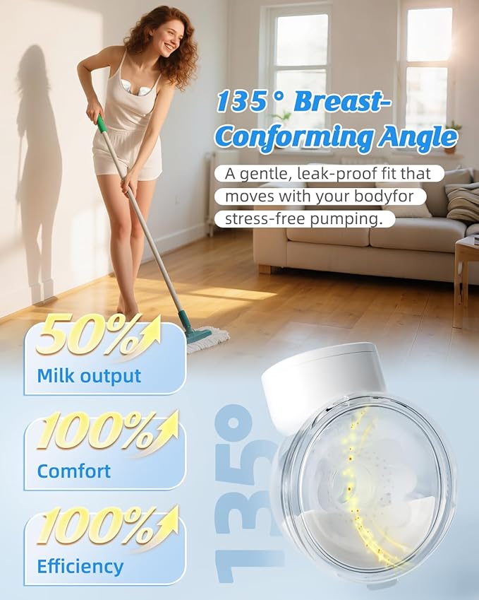ANWIKE Hands Free Breast Pump Ultra-Light 230g, Wearable Breastfeeding Pump Portable for Travel and Work, Low Noise, Ergonomic 135° Flange, 9 Levels 4 Modes with 19/21mm Flange Inserts (White 2 Pack)