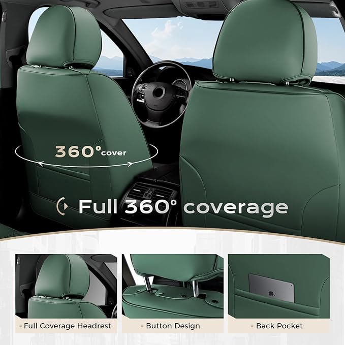 Coverado Car Seat Covers Full Set, Car Seat Protector Waterproof, Nappa Leather Car Seat Cushion, Seat Covers for Cars, Front Seats and Back Universal Fit for Most Cars