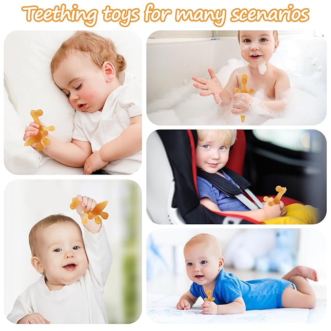 Amber Oil Baby Teething Toys for Babies 0-6 Months,Silicone Baby teethers for Babies 3 Months+,Freezer BPA Free Soft and Textured Chew Infant Toys Easter Gifts for Boys and Girls-Dinosaur