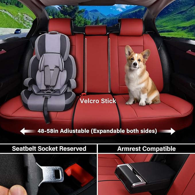 Coverado Car Seat Covers Full Set, Seat Covers for Cars, Red Car Seat Covers Front Seats and Back Car Seat Protector Waterproof, Leather Car Seat Cushion Universal Fit for Most s