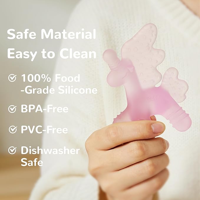 HECCEI Baby Teether Toy, Soft Food‑Grade Silicone Teether, Soft Infant Teether Chew Toy, BPA Free, Multi-Texture Design Teether (Blush Glow)
