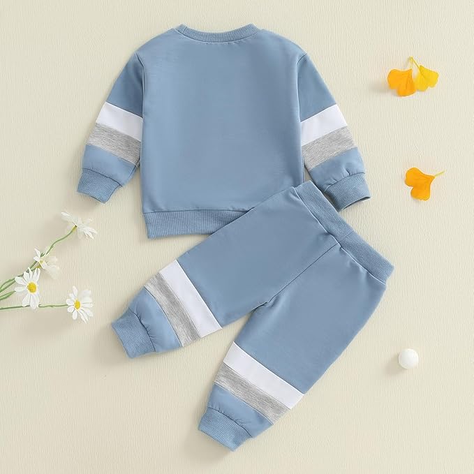 Kuriozud Toddler Baby Boy Fall Winter Clothes Long Sleeve Crewneck Pullover Sweatshirt Jogger Pants Set 2 Piece Outfit