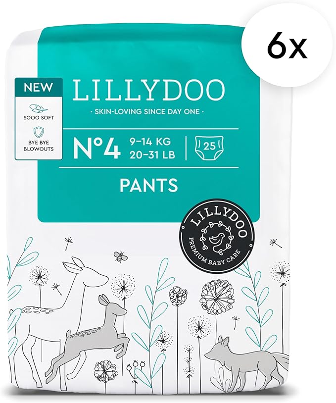 LILLYDOO Diaper Pants Toddlers - Size 4 (20-31 lbs), Monthly Supply (150 Count), Skin-Friendly, Ultrasoft, Chlorine-Free, Snug Fit & Absorbent Pull On Diapers