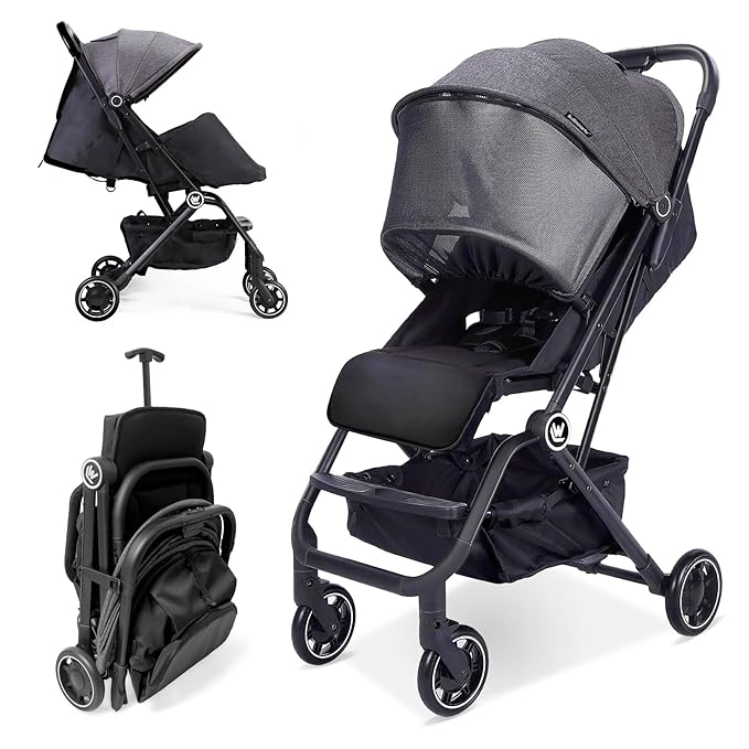 Lightweight Baby Stroller, Compact Travel Stroller with Retractable Foot Cover & Sleep Shade, One Hand Easy Foldable Strollers, Adjustable Reclining Seat for 0-36 Months
