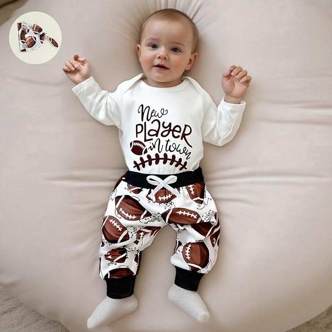 Baby Boy Hockey Outfit New Player in Town Long Sleeve Romper Long Pants Hat Set 3Pcs Newborn Fall Winter Clothes