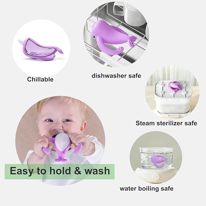 Best Baby Toy for 4Months Baby, Baby Teething Toys for 3-6 6-12 Months, Teething Relief Toys, Food Grade Silicone Montessori Baby Teether Toy for 3-6months, Sensory Toys for Teething Babies, Purple