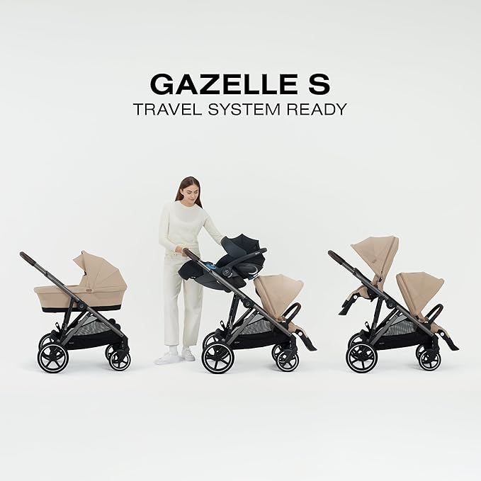 Cybex Gazelle S All-in-One Toddler and Baby Stroller with Over 20 Modular Configurations, Ergonomic Near-Flat Recline, Shopper Basket, and Compact Fold, Moon Black, Black Frame