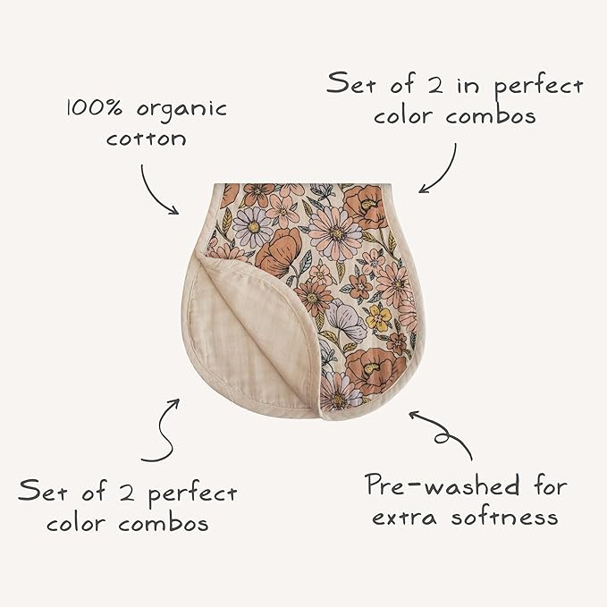 mushie Muslin Baby Burp Cloths | 100% Organic Cotton, Set of 2 (Green Paisley/Fog)