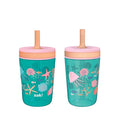 Zak Designs Kelso 15 oz Tumbler Set, (Shells) Leak-Proof Screw-On Lid with Straw Made of Durable Plastic and Silicone, Perfect Cup Bundle for Kids (2pc Set)