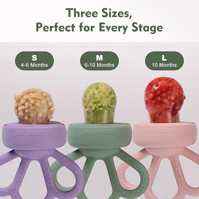 Bessentials Carrot Baby Fresh Fruit Food Feeder & 2 Pack Silicone Mesh Feeders | Safe Infant Self-Feeding|Includes 3 Sizes of Food Pouches |Suitable for Baby 4M+|BPA-Free (Navy Blue & Ruby)
