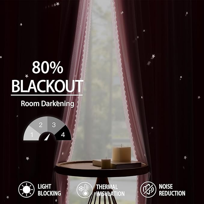 XiDi Light Pink Girls Curtains for Bedroom, Girls Room Blackout Curtains for 63 Inches Long Unicorn Bedroom Decor for Kids Room Darkening Curtains Decor Window Drapes 34x63 Inches