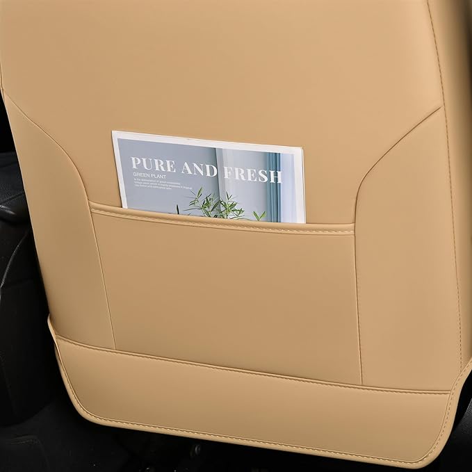 Doogo Front Seat Covers, Leather Car Seat Covers 2-Pack, Waterproof Universal Car Seat Cushions Protectors, Auto Driver Seat Covers Fit for Most Cars Trucks SUV-Beige