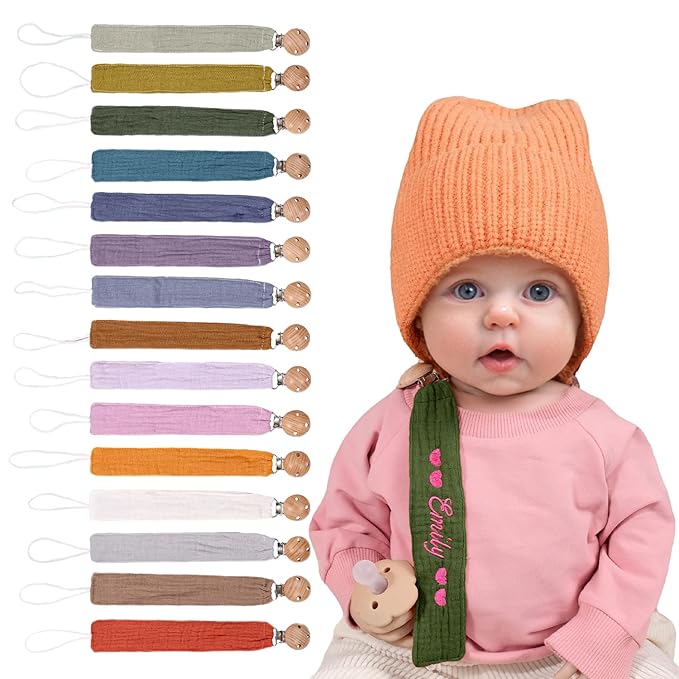 Personalized Bohemian Pacifier Clip Embroidered with Name is The Perfect Newborn Gift Made from eco-Friendly Bamboo!（Green）