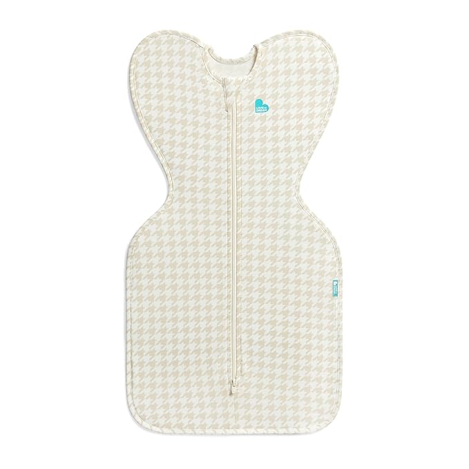 Love to Dream Swaddle UP, Sleep Sack 0-3 Months, Self-Soothing, Improves Sleep, Snug Fit Helps Calm Startle Reflex, Baby Essentials Must Haves Newborn, 1.0 TOG, 13-19 lbs, Tan Houndstooth