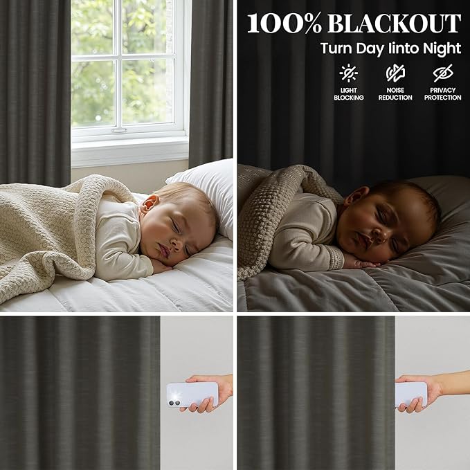 Topfinel 96 Inch Long Blackout Linen Curtains for Livingroom, Carbon Grey Viral Drapes Pinch Pleated Curtains for French Doors 2 Panels Set, Luxury Modern American Style Linen Drapes 52" W*96" L