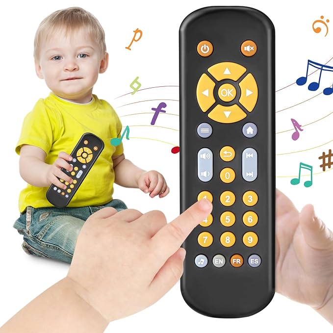 Avkast Baby TV Remote Control Toy 6 Month+, Toddler Realistic Remote Toy with Sound and Light, Early Educational Music Toys with 3 Languages English French Spanish for Infant Boys Girls 6 12 18 months