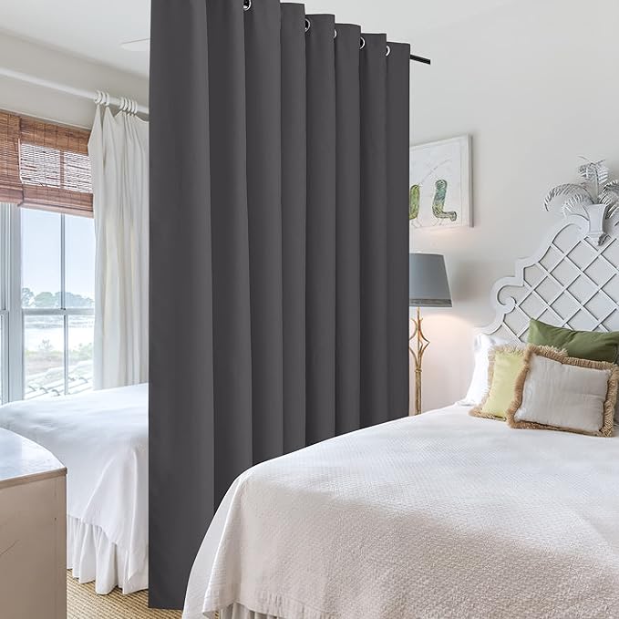RYB HOME Gray Blackout Room Divider Curtain Large Wall Panel, Heavy Duty Energy Smart Privacy Curtain Panel for Home Theater/Patio Door/Balcony Door, 9 ft Long x 15 ft Wide, Grey, 1 Pc