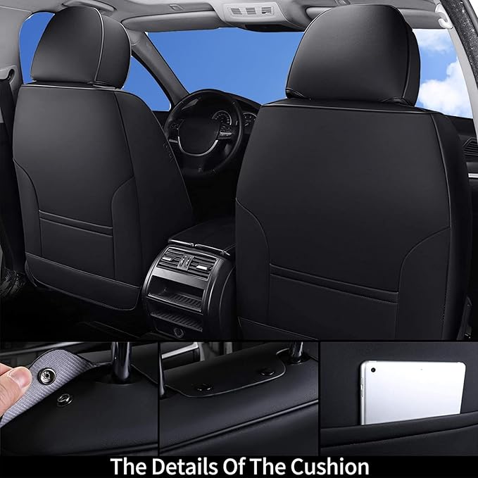 Coverado Car Seat Covers 5 Pieces, Full Set Universal Seat Covers for Cars, Waterproof Nappa Leather Auto Seat Protectors with Head Pillow, Car Interiors Fit for Most Pick-up Truck Sedans SUV, Black