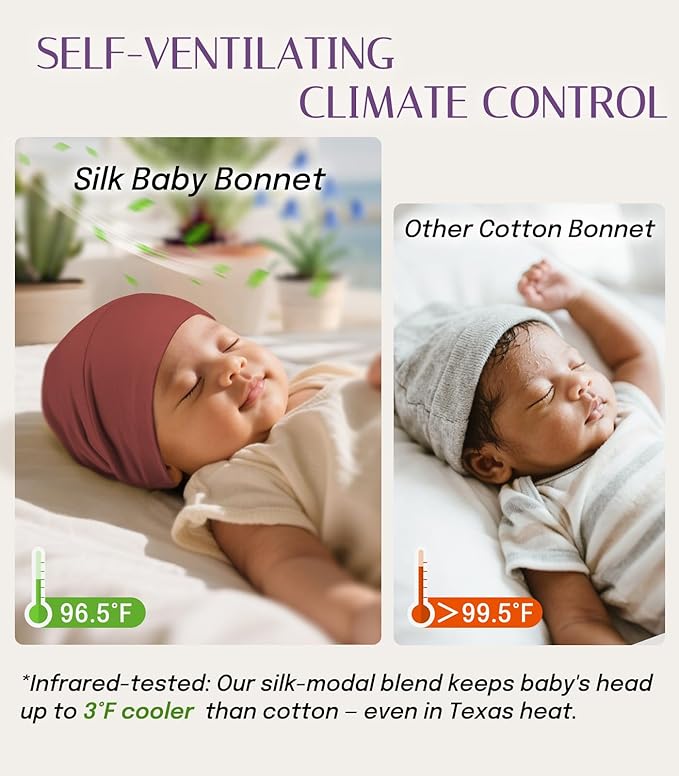 OLESILK Silk Baby Bonnet for 0-6 Months - 100% Mulberry Silk Toddler Hair Bonnet, Adjustable Night Cap for Sleeping