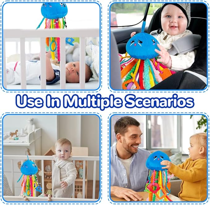 teytoy Sensory Toy, Texture Toys for Babies with Rattle, Autism Sensory Toys Jellyfish Shape Tactile Sensory Toys with 10 Textures, Baby Sensory Toys for 0-3-6-18 Months Soft Baby Toys with Teethers