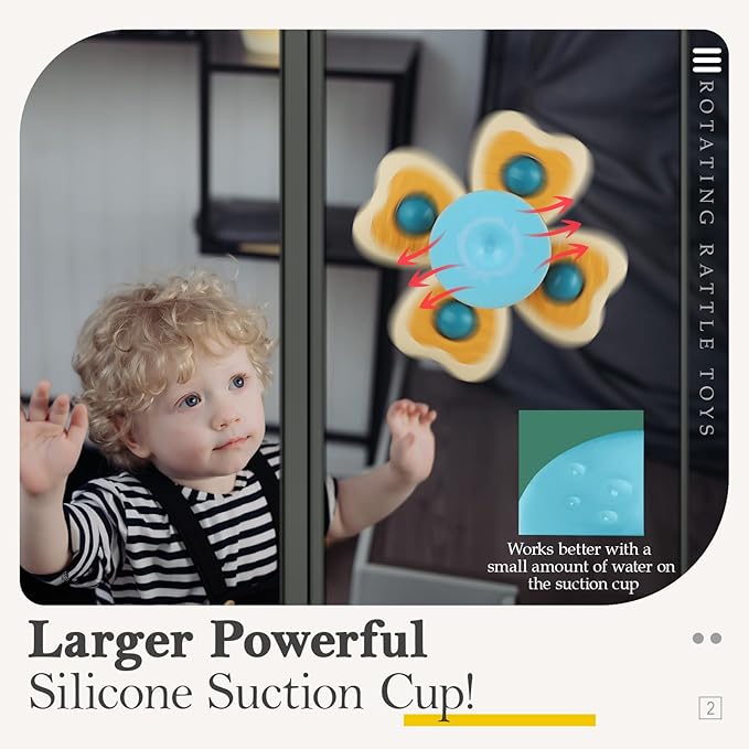 ALASOU 3PCS Suction Cup Spinner Toys for 1 Year Old Boy Girl|Spinning Top Infant Sensory Toys for Toddlers|1 2 Year Old Boy Christmas Birthday Gift|Baby Bath Toy Stocking Stuffers for Kids Ages 1-3