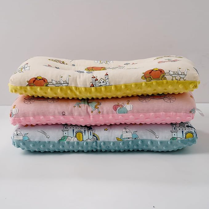 Reidio 1Pcs Toddler Pillow Double Sided Breathable Soft Cotton & Minky Dot Fabric Kids Pillow Cute Small Pillow Machine Washable (Yellow)
