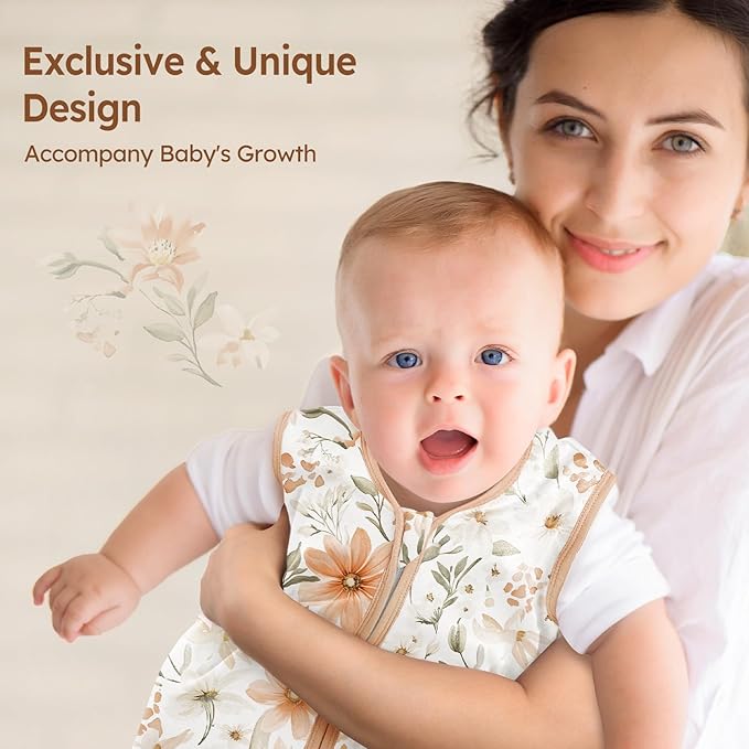 Baby Sleep Sack 6-12 Months 100% Cotton Lightweight 0.5 TOG Wearable Blanket Baby Sleep Bag with 2-Way Zipper for Newborn Infant Orange Flowers