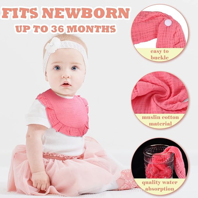 Seematn 10 Pcs Baby Muslin Bibs Drool Bibs Bandana Ruffle Soft Cotton for Newborn Baby Infants Girl Teething Toddlers Boy(Retro Colors)