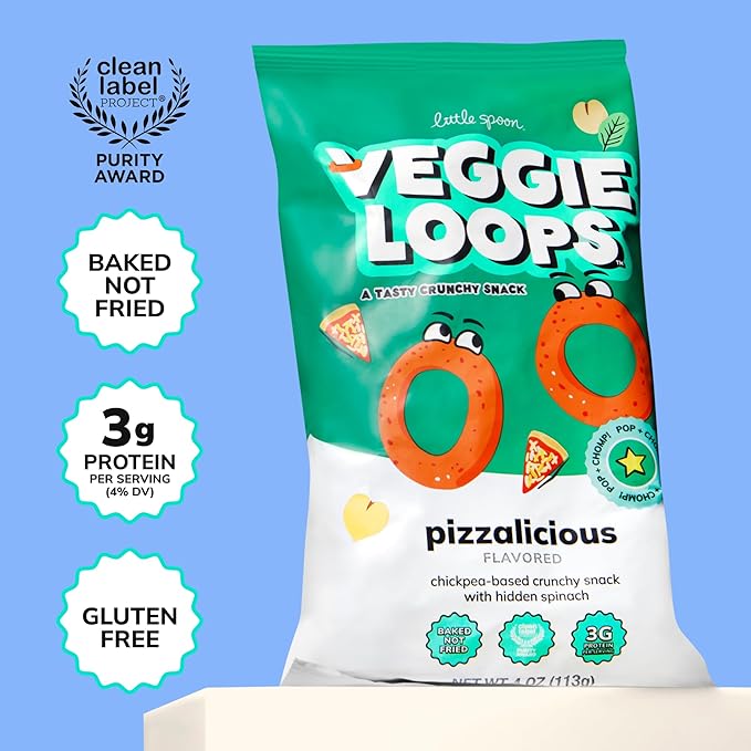 Little Spoon Veggie Loops Duo – Mac N Cheese & Pizzalicious Flavors – Baked, Hidden Veggies, Toddler Snacks (2-Pack)