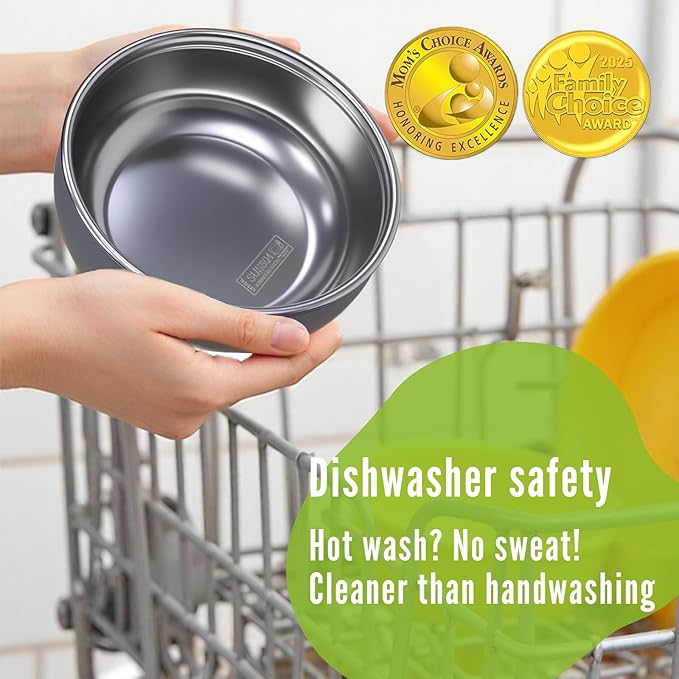 Non-Toxic Toddler Bowls with Non-Slip Base | Stainless Steel Baby Bowls for Kids | 5 Inch BPA-Free Dishwasher Safe Bowls | Mess-Free Feeding Supplies | 2-Pack Set