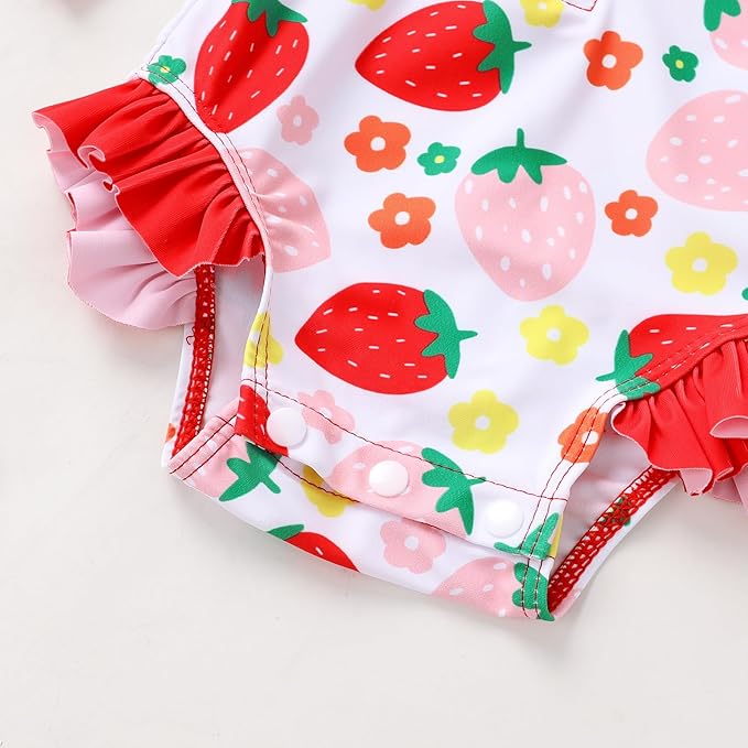 Infant Baby Girl Swimsuit One-Piece Long Sleeve Rash Guard with Hat Set Floral Zipper Bathing Suit Leopard Beach Wear