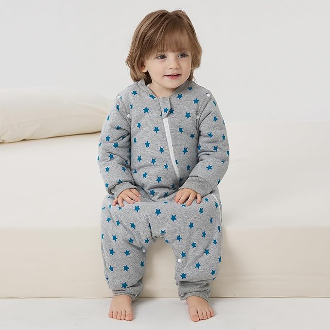 Duomiaomiao 3.5 TOG Toddler Sleep Sack 3-4T 100% Cotton Winter Side Open Zipper Baby Sleep Sack with Feet, Warm Toddler Wearable Blanket
