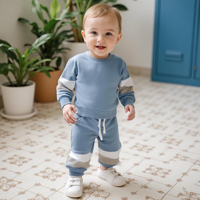 Kuriozud Toddler Baby Boy Fall Winter Clothes Long Sleeve Crewneck Pullover Sweatshirt Jogger Pants Set 2 Piece Outfit