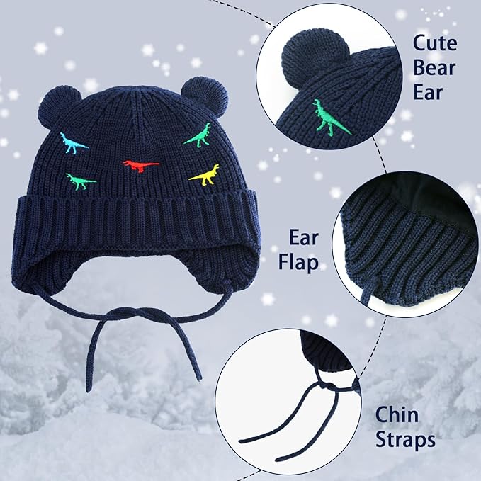 BAVST Baby Beanie Hat for Winter with Earfalp Cute Bear Kids Toddler Girls Boys Warm Knit Cap 0-2Years