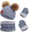 Duoyeree Baby Winter Hat Scarf Glove Beanie Set Girls Boys Pom Pom Knitted Beanie Mitten Scarves for Toddler 0-3T