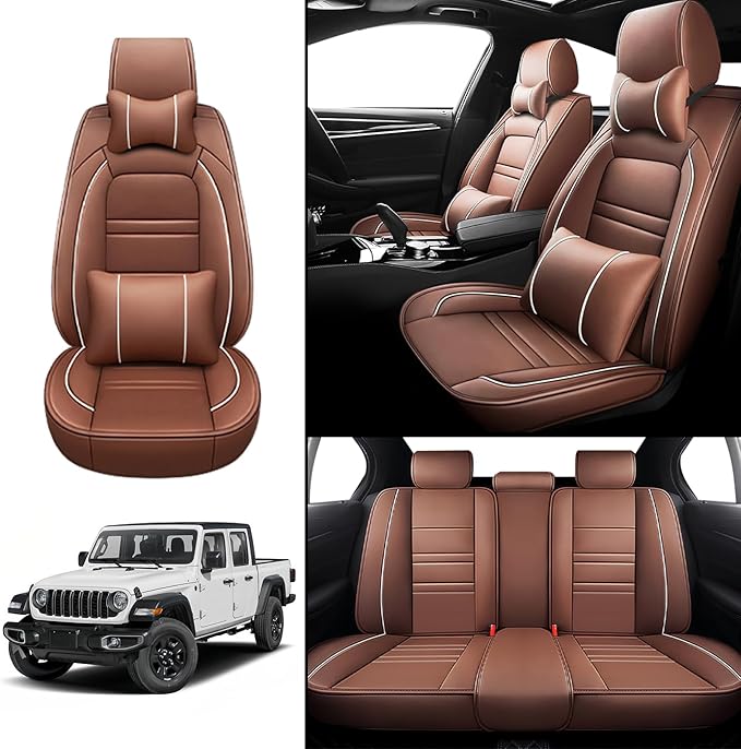 Car Seat Covers for JP Gladiator 2020-2025 | 5-Seats Seat Covers, Waterproof Seat Protectors, Automotive Seat Covers (Full Set with Pillow,Coffee)